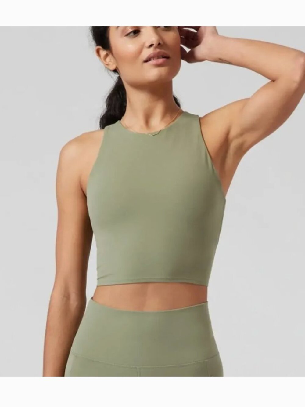 Athleta Conscious Crop Top Powervita Sports Bra Eucalyptus Olive Green M